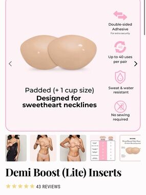 Boomba Demi Boost (Lite) Inserts - Nude Padded Adhesive Bra Inserts **NEVER WORN